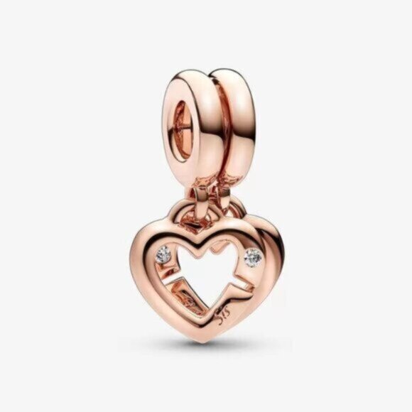 Pandora Linked Sister Hearts Split Dangle Charm - Picture 1 of 3